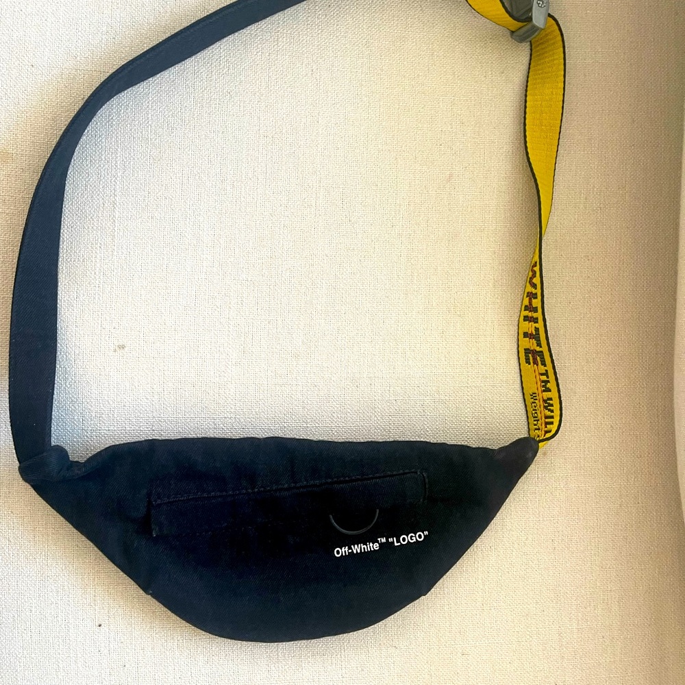 Off-White™ Black Denim Belt Bag With Double Zip Fastening and Black Yellow Belt